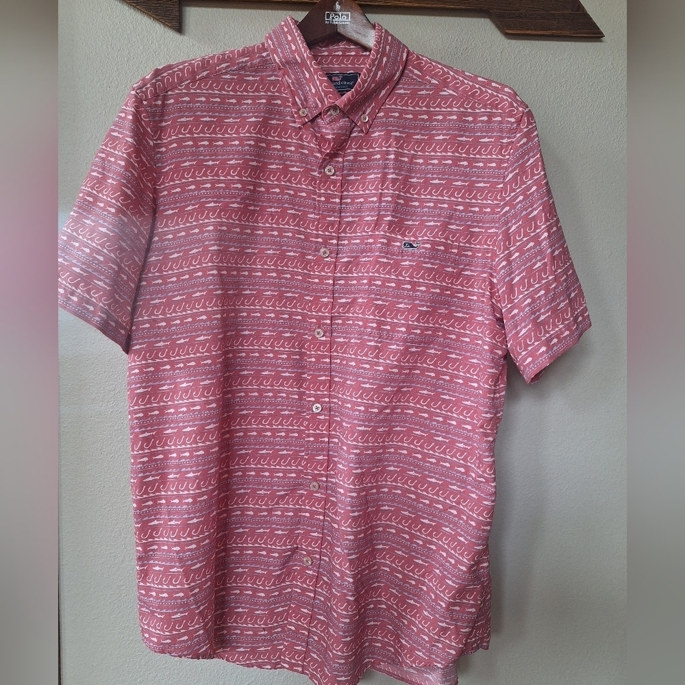 Vineyard Vines Classic Fit Tucker Shirt Shark Hook Print Button-down Mens L